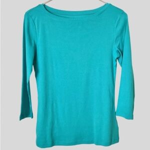 Talbots 100% Pima Cotton 3/4 Sleeve Boatneck Tee Turquoise Size XS NWT